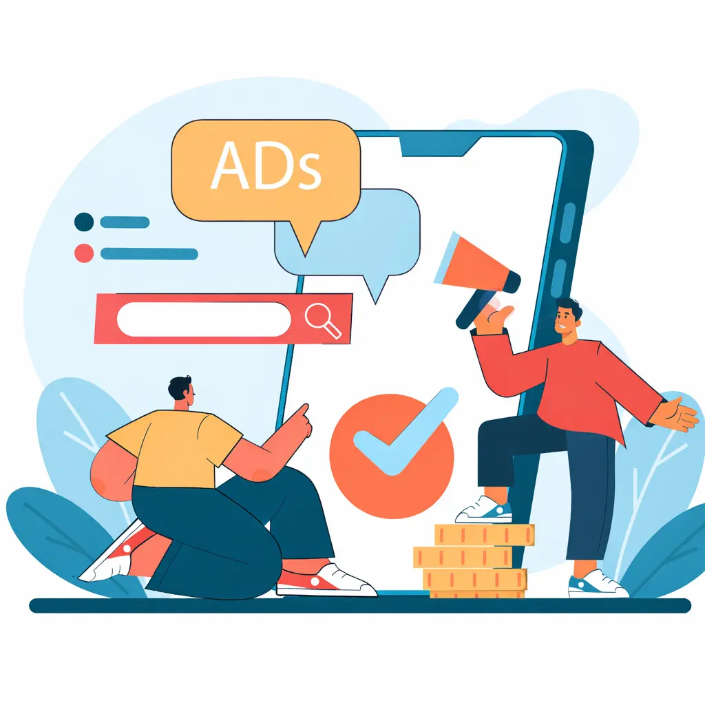 Illustration of Google Ads and social media campaigns managed by a freelance digital marketer in Alappuzha, featuring online advertising, mobile marketing, and digital campaign strategy elements.